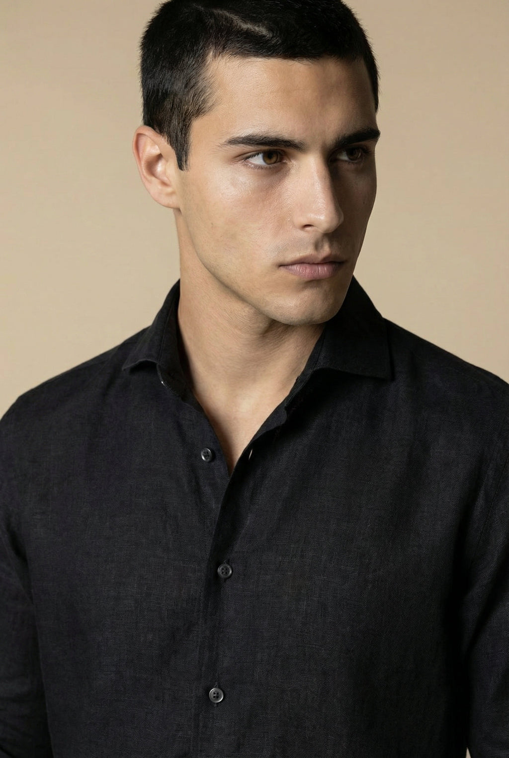 Long Sleeve Linen Shirt Black